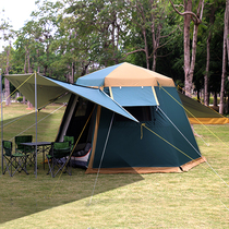 Outdoor tent full automatic 5-8 people thickened anti-rain double layer 3-4 people with camping camping hexagonal aluminum rod