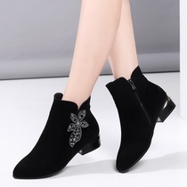 Small heel short boots woman 2022 new genuine leather coarse heel single boot frosted leather plus suede big code Martin boot female 40-43