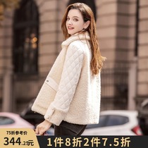 When the lamb hair splicing small woman cotton-padded clothes Winter new wind-proof warm loose casual cotton-padded clothes