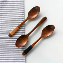 Japanese wide mouth wooden spoon creative winding non-slip solid wood spoon adult special food drink soup spoon wooden tableware