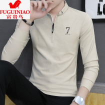 Rich bird new men's popular long sleeve T-shirt Korean collar Joker polo shirt slim bottoming shirt cotton men