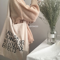 YOHOO Japanese literature and art lazy simple casual letter wild thin one shoulder cotton and linen bag canvas shopping bag