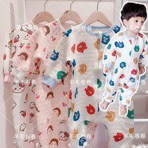 New 3-layer clip cotton autumn winter thickened warm home sleeping bag baby conjoined pyjamas child anti-kick quilt
