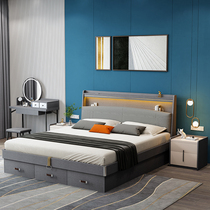 Bed Modern simple air pressure high box storage storage double wedding bed 1 8 meters Nordic small apartment master bedroom 1 5 beds