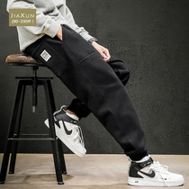 Guard pants mens autumn and winter plus velvet loose casual thick size sports tooling pants Korean version of the trend fat toe