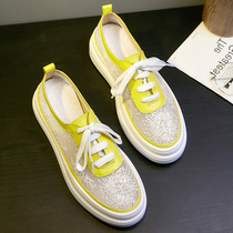 2021 summer breathable mesh muffin casual thick-soled mesh shoes womens wild leather thick-soled lace-up shoes