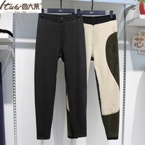 Lay autumn winter ladies warm pants amino acid silk double plus velvet padded high waist knee pads cotton pants 8788