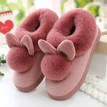Autumn and winter lovers womens non-slip deodorant indoor and outdoor home with velvet thick bottom bag with moon cute cotton slippers