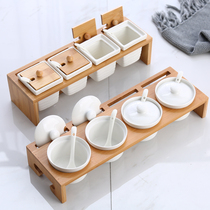 Ceramic seasoning box seasoning can set household seasoning tank salt jar chili jar chili Jar Kitchen supplies seasoning box with lid