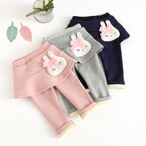 Girls culottes plus velvet autumn and winter baby pants cute fake two ruffle skirt childrens cotton leggings