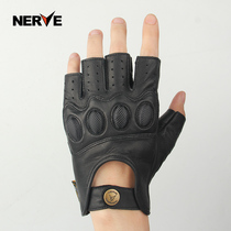 NERVE motorcycle summer half finger gloves men and women summer motorcycle sheepskin gloves retro anti-fall knight gloves