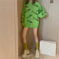 Avocado green sweater womens loose lazy wind pullover Korean version 2019 new fashion outer wear medium-length sweater