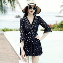 One-piece skirt womens swimsuit cover meat thin long sleeves sexy sunscreen resort spa conservative plus size black swimsuit