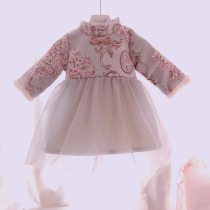 Baby cheongsam skirt winter female 0-1 years old 2018 new 3 new Year princess dress thickened Chinese style baby child Tang dress