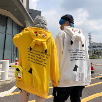 Autumn and winter fashion brand cartoon cute couple ins super fire ears hooded sweater men loose version large size jacket