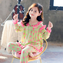 Childrens pajamas Spring and Autumn pure cotton long-sleeved girls  suit Middle and large child princess female baby girl thin home clothes