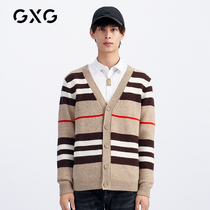 GXG mens winter 2020 shopping mall with khaki Plaid simple cardigan sweater mens sweater