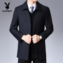 Flowers Playboy in the middle of a long jacket male spring autumn season Business casual winewear middle-aged daddy loaded with mans jacket