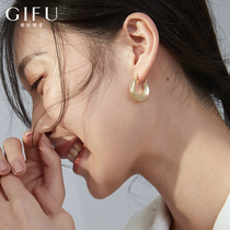 High-grade sense stud earrings Simple cold wind niche Sterling silver French net red gold earrings Retro Port style commuter earrings