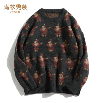 Crewneck sweater men's knitwear pullover outwear thick Korean style loose Japanese style winter trendy personality