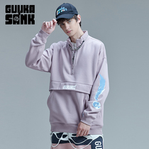 GUUKASANK Zang Ke joint name high collar pink sweater men hip hop thick sports sweater men loose