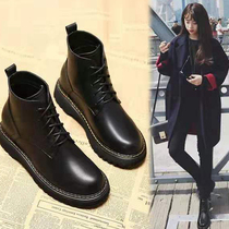 Star with the same Korean version of Bullock Martin boots leather womens shoes boots British style wild short lace-up round head