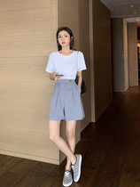 Suit shorts womens summer thin straight loose 2021 new high waist casual small man wide leg fashion five-point pants