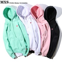 BF original Cebu Pure Color Minimalist Loving Embroidered Mint Green Hoodie male and female vegemon Couple with velvety long sleeve jacket