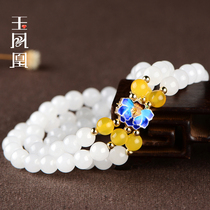 Jade Phoenix mutton white jade bracelet Jade hand string natural Xinjiang Hetian Jade ball multi-Circle Bracelet female