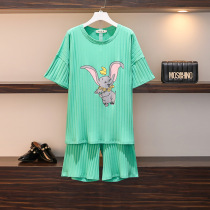 2020 Summer new sleepwear womens pure cotton short sleeves Two suits plus fattening overweight MM200 catty Family clothes