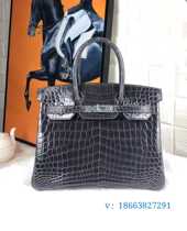 Imported wax line full hand-stitched platinum bag hcp crocodile leather shiny two-point inverted v30cm 88 graphite gray