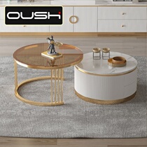 Modern light and luxurious tea table combined small family living room 2021 New minimalist round rock plate tea table TV cabinet