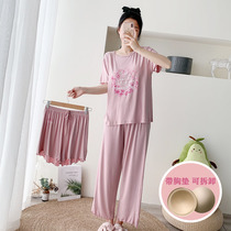 Womens pajamas with chest pad summer short-sleeved modal trousers thin section loose shorts net red INS can wear home clothes