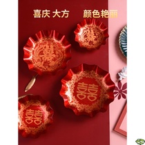 Wedding fruit plate Red Wedding tea tray wedding supplies Red joy plate multi-layer fruit plate acrylic candy plate