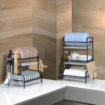 Stainless steel dish storage rack dishes dishes dishes knives chopsticks storage multi-function countertop storage artifact