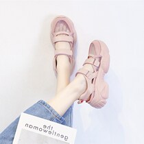 Baotou sandals womens 2022 summer new thick bottom hollow net red show feet small mesh breathable ins old shoes trend