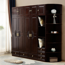 New Chinese wardrobe solid wood master bedroom assembly wooden large wardrobe modern Chinese light luxury four door five door wardrobe