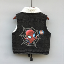 Childrens waistcoat autummy winter warm vest boy with velvet denim waistcoat outside wearing a lamb suede Korean version of the damp baby waistcoat
