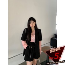 Kurozawa Xuan Qi micro fat mm2021 summer New loose temperament plus size Joker short sleeve suit suit suit women