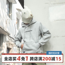 LMTNZD gray hooded sweater mens autumn Korean version of the trend letter student pullover hoodie plus velvet coat