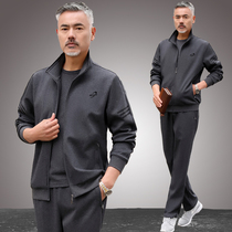 Middle-aged and elderly sports suit mens spring and autumn father jacket 60-year-old leisure sportswear mens three-piece middle-aged