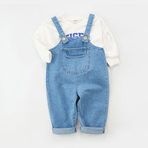 Strap pants baby Spring and Autumn New 1 a 3-4 year old boy denim trousers cotton foreign baby conjoined casual pants