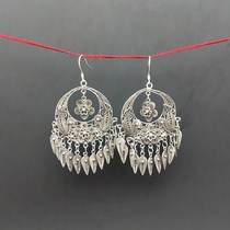 Full 99 ethnic style ladies earrings Miao pure handmade Miao silver long tassel earrings long retro