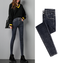 Black jeans women Spring 2021 New High waist Korean version of thin nine points Joker small feet two buckled pencil pants