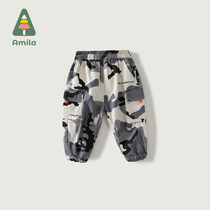 Amila Childrens clothing 2021 autumn new baby anti-mosquito beam foot overalls men and women childrens cotton camouflage trousers