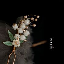 High-grade hairpin ball head ornament hair Hanfu accessories Lily Valley white hairpin design u-shaped hairpin Daily