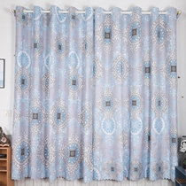 Hook type semi-blackout curtain perforated table fabric household curtain rental room living room large floor window pastoral garden