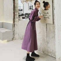 French long-sleeved dress womens early spring 2021 new womens mid-length socialite temperament goddess fan purple long dress