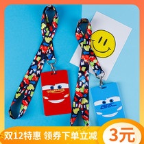 Cute card case lanyard cartoon car mobilization McQueen student childrens toddler badge set soft