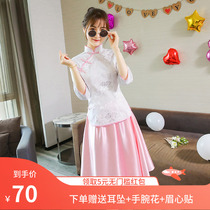 Sister group bridesmaid dress 2020 new spring Chinese style long costume Chinese wedding Republic of China style performance suit female